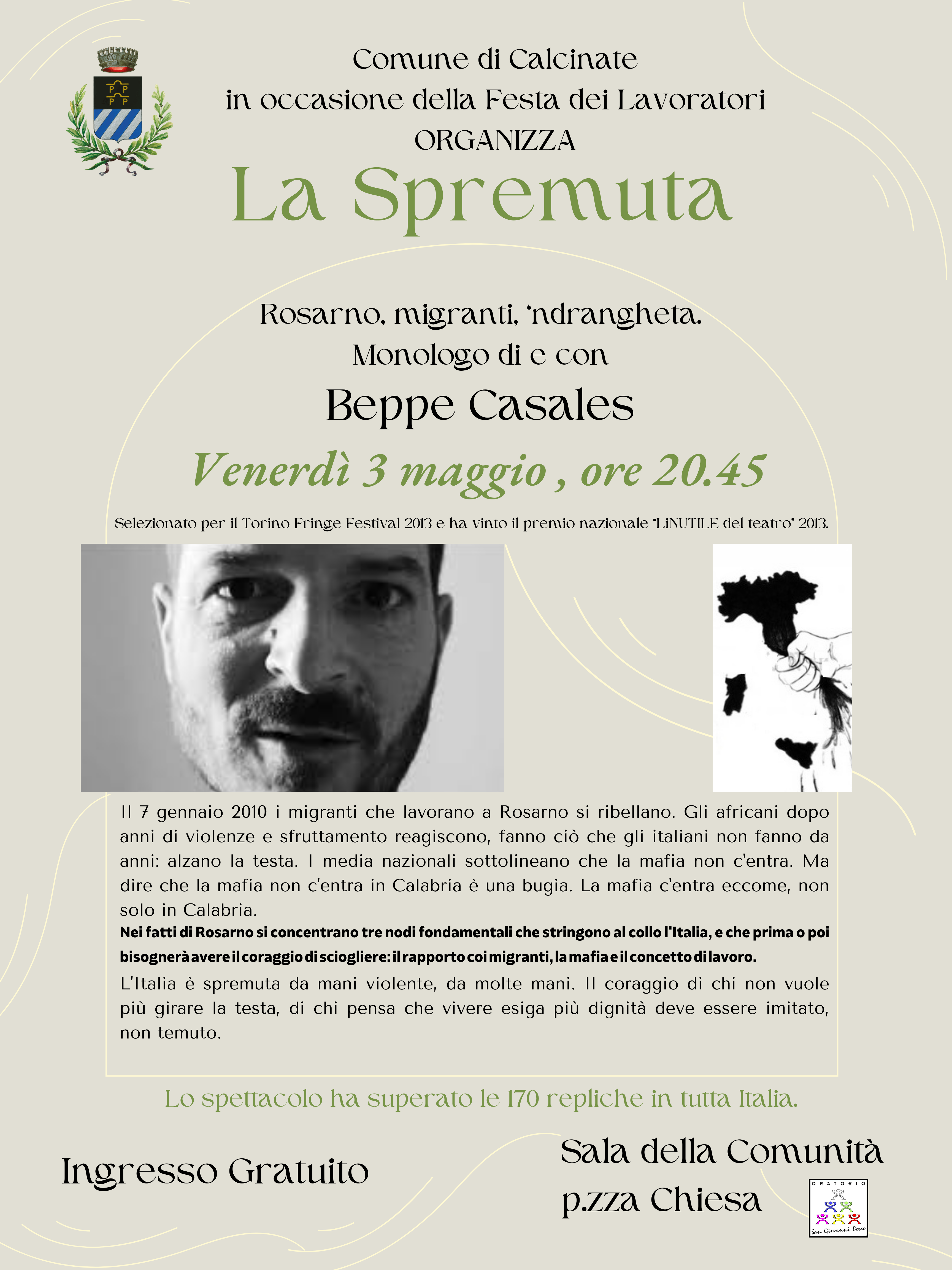 3 maggio ore 20,45  Sala della Comunità

